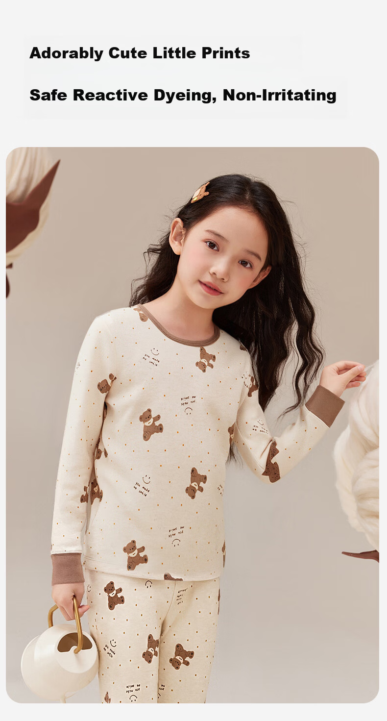 Dingguagua Natural Colored Cotton Children's Autumn Long Johns Set 100% Cotton Thermal Underwear Girls Cotton Sweater 6122 170 10
