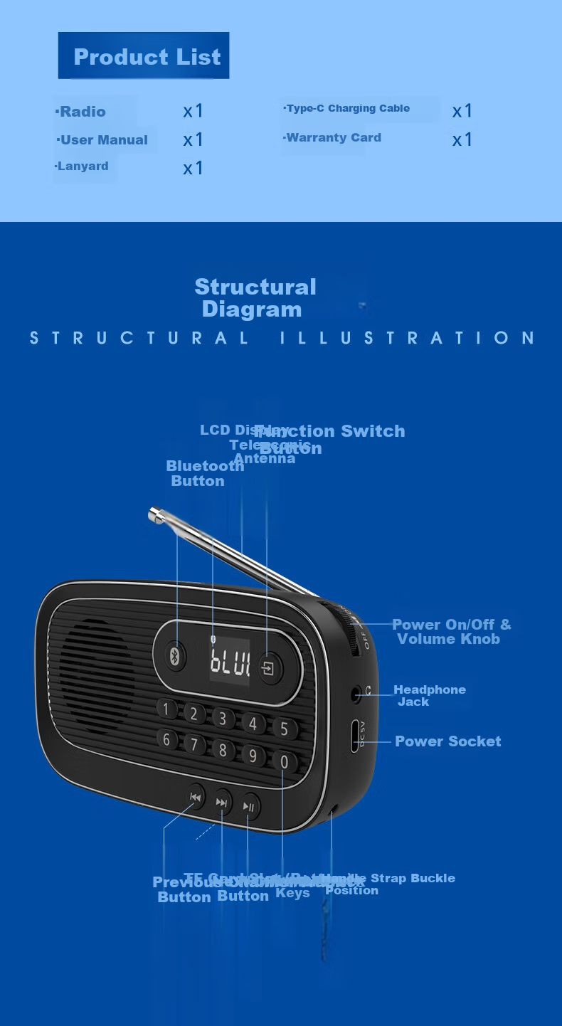 PHILIPS Portable Multifunction Radio Bluetooth Speaker FM Radio TF Card Player Elderly Dedicated New Outdoor Companion Rechargeable Digital Semiconductor TAR1100 14