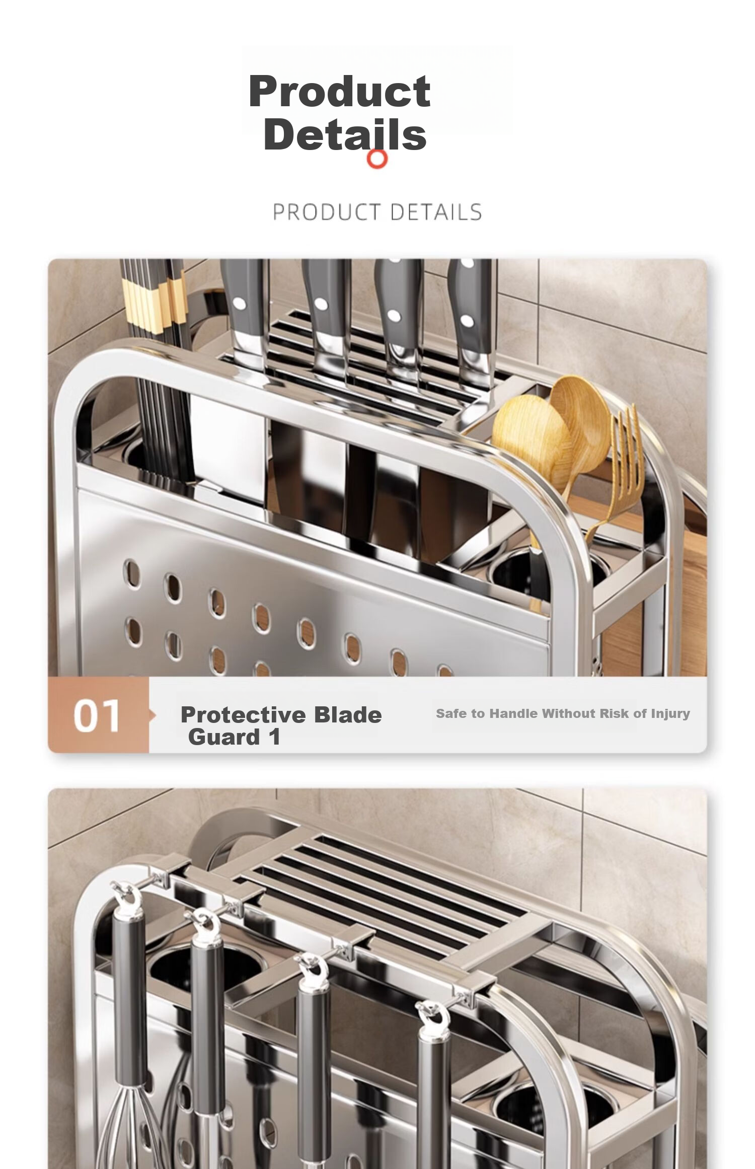 Jiadu Stainless Steel Knife Rack Storage Shelf Kitchen 2024 New Multifunctional Countertop Cutting Board Integrated Holder 14