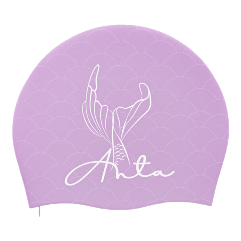 ANTA Unisex Silicone Waterproof Swim Cap with Ear Protection, Non-Tight Fit, Sports Swimming Cap, Chinese Dragon Element, Mermaid Purple