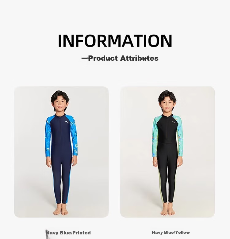 ANTA Kids Boys 2025 New Long Sleeve One-Piece Swimsuit Youth Children's Beach Sun Protection Quick-Dry Swimwear 1