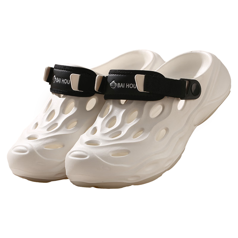 BAIHOU White Monkey Men's Summer Hollow Out Shoes Thick Sole Outdoor Sandals Men's Beach Shoes D-08 White Size 42-43