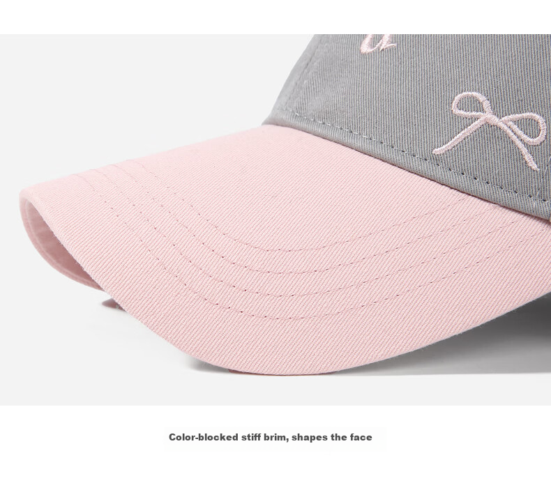 CACUSS Women's Spring Summer Baseball Cap with Bow Embroidery, Colorblock Cotton Visor Hat, Pink and Coffee 22