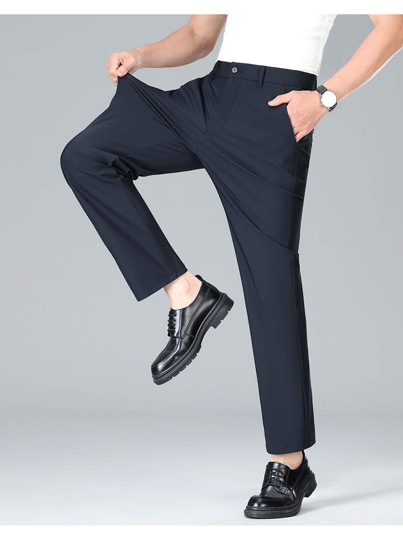 Romon High Elastic Wrinkle-Resistant Men's Summer Business New Ice Silk Thin High-End Straight-Leg Suit Casual Pants 21