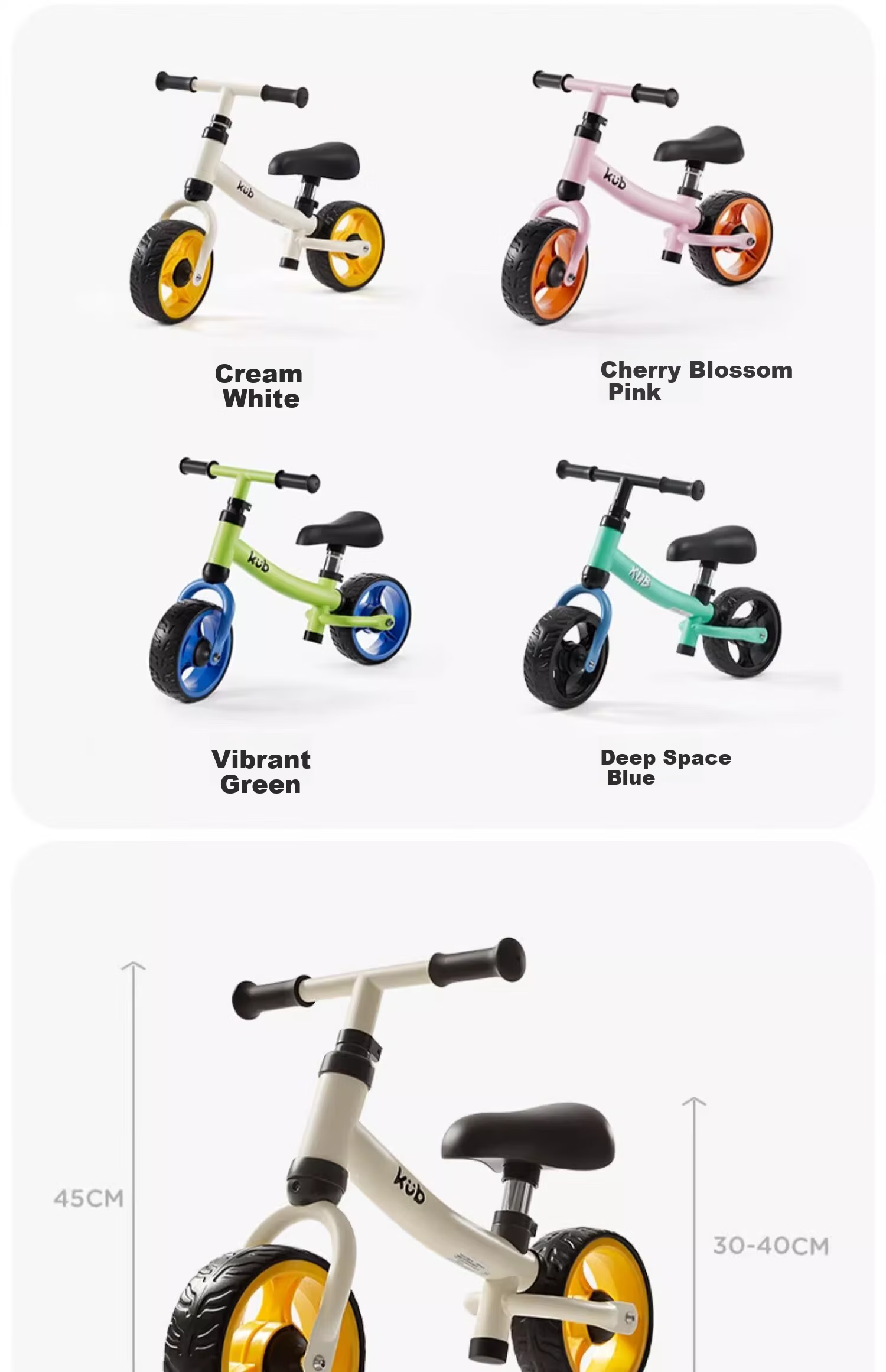 KUB Kids Balance Bike 1-3 Years Old Toddler Walker Ride-On Baby Scooter Cream White 17