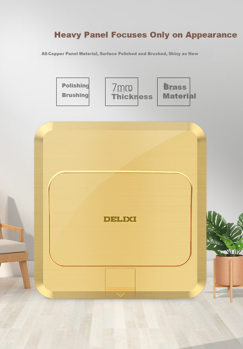 DELIXI Silver Five-Hole Copper Ground Floor Socket with Flip Waterproof Cover and Concealed Box DCT-F120/FYZS 5