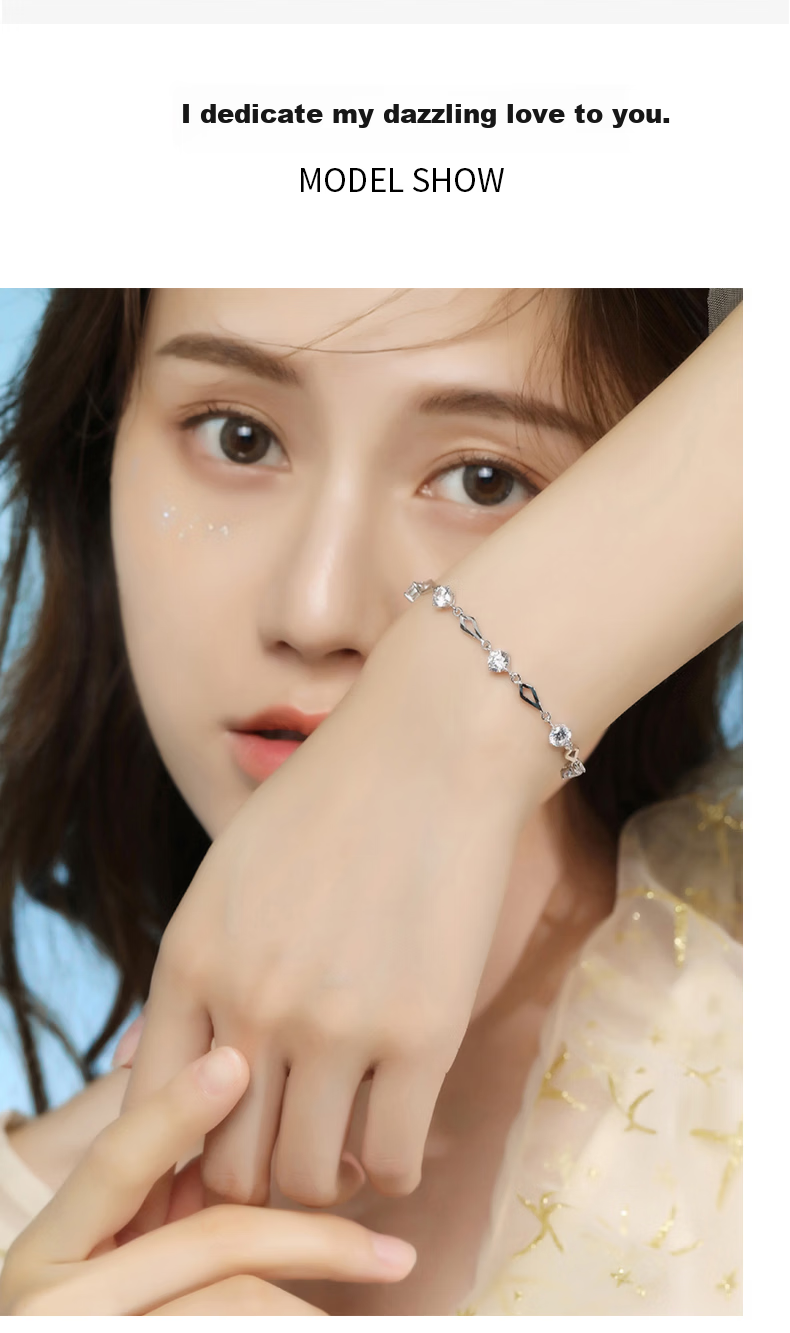 DiJing 999 Pure Silver Women's Faceted Love Bracelet High-End Bangle Jewelry Valentine's Day 520 Gift for Girlfriend 6