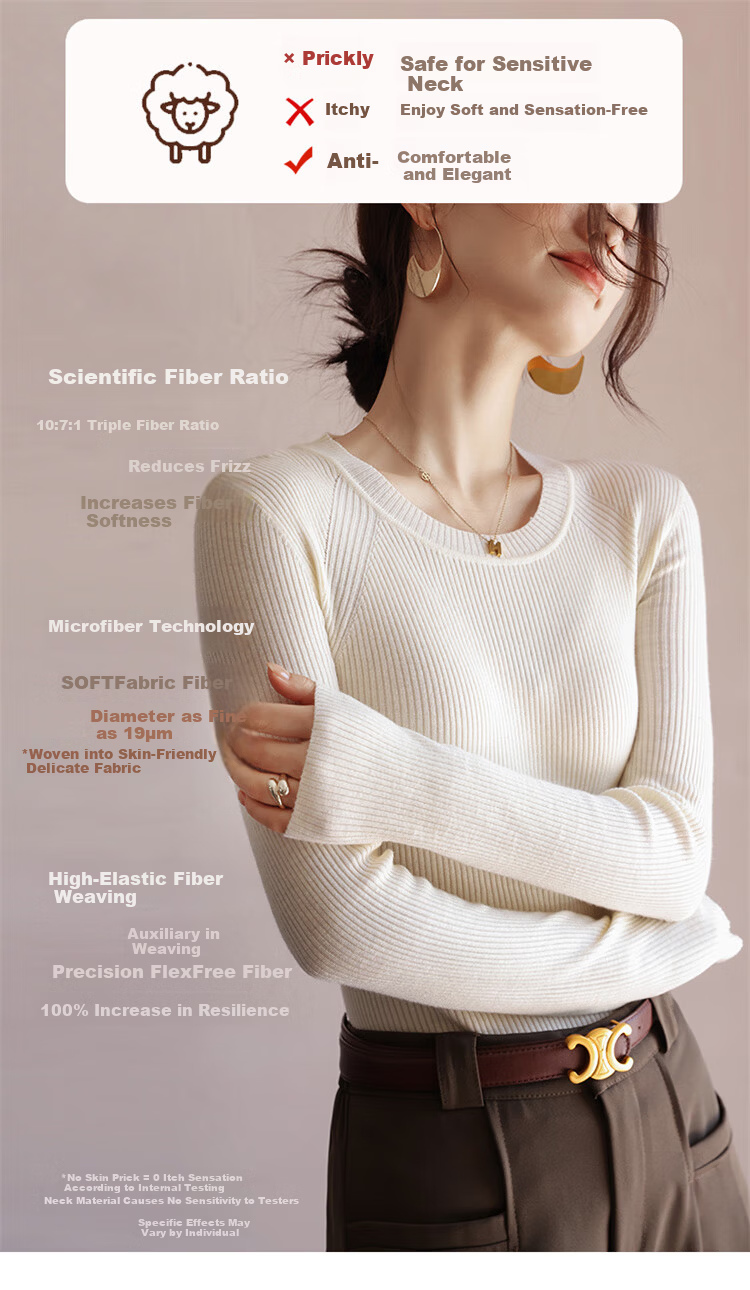MiiOW Women's Knitted Slim Fit Crew Neck Base Layer Sweater Autumn Winter 2025 New Wool Blend Warm Pullover Top 4