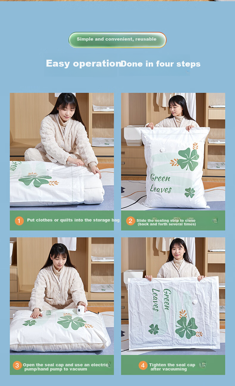Quanpinwu Vacuum Compression Storage Bags for Clothes, Bedding, Down Jackets, Air Extraction Sealing Tool 5