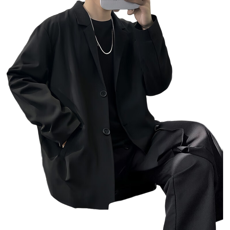 Foss Phil Men's Suit Jacket, Spring And Autumn Loose Casual Versatile DK Uniform Cool Suit Coat XF8001 Black L