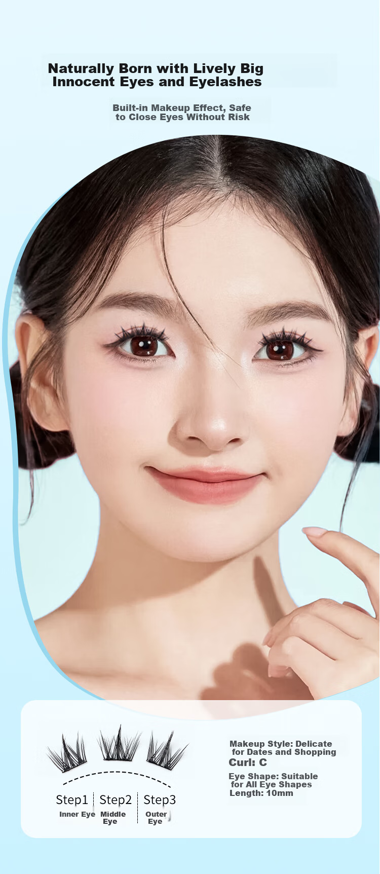 Meifuyu Dog Eye No-Glue False Eyelashes Lazy Pet Round Eye Style 100 Clusters Natural Innocent Self-Adhesive Eyelashes MF8076 7