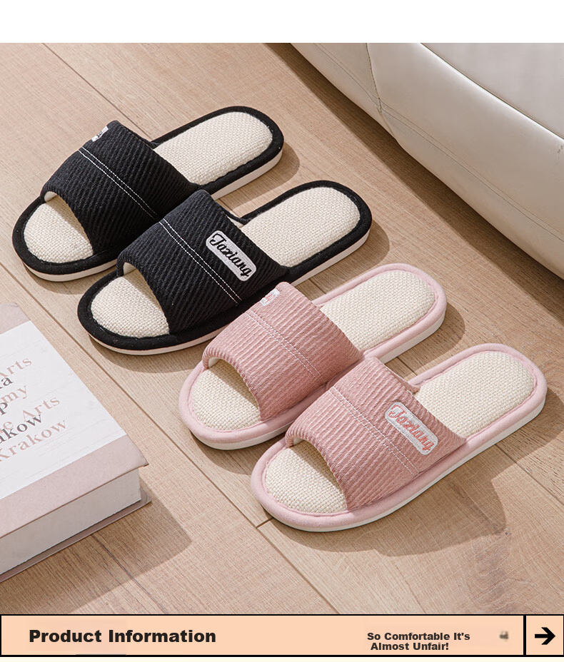 She Enjoy Linen Cotton Slippers Unisex Lightweight Indoor Simple Home Four Seasons Slippers TR112 White 38/39 3