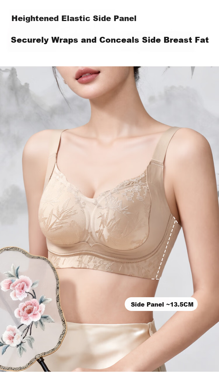 Tingmei 26 Years Jacquard Uplift Anti-Sagging Bra for Women, Lift and Gather, Side Support, Semi-Fixed Cotton Cup, Wireless Bra 10