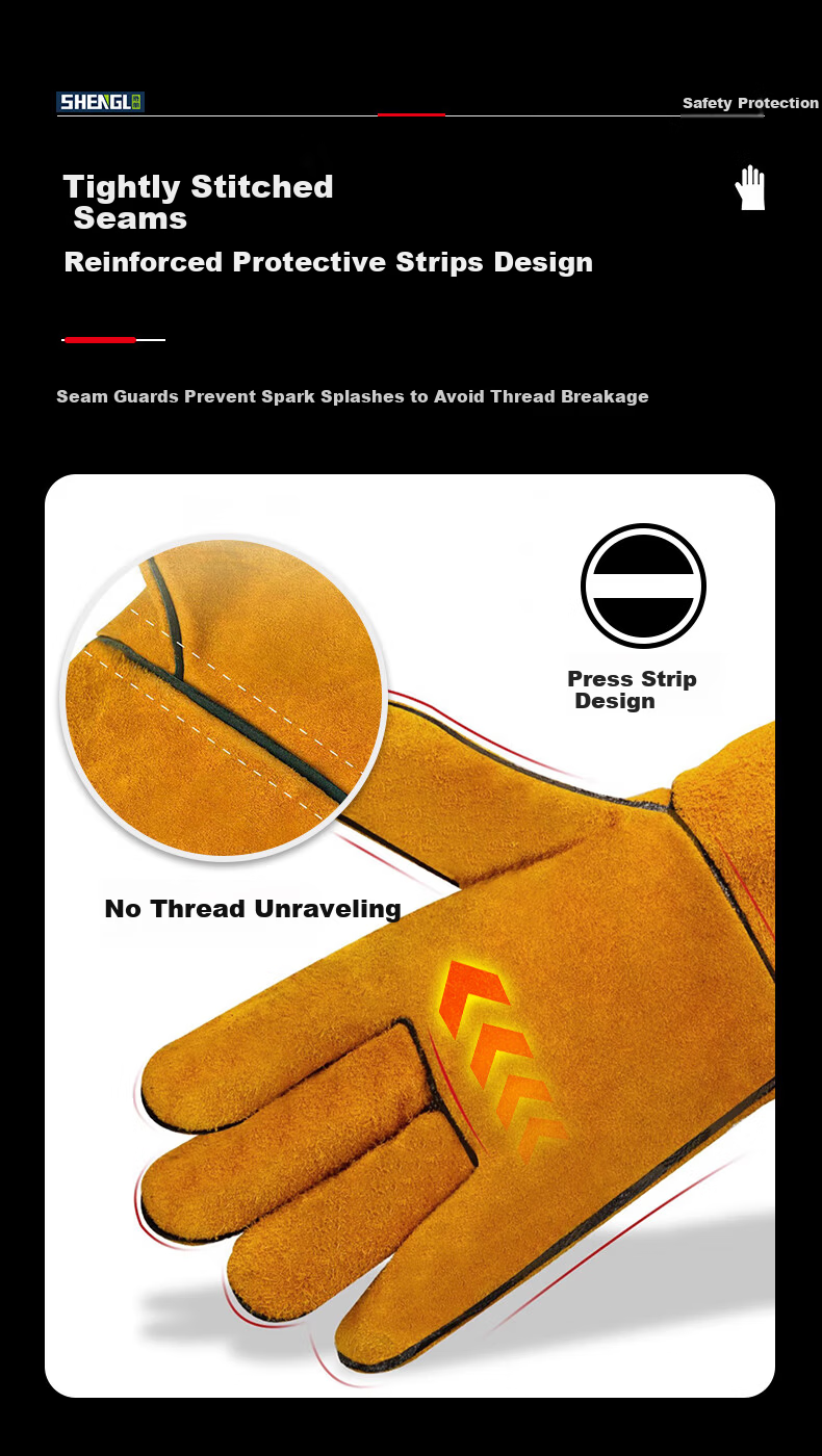 SHENGLI HS624Y Welding Gloves, Cowhide Canvas Patchwork, Wear-Resistant, Anti-Scalding, Industrial Heat-Insulating, Protective Welding Gloves, 26cm, 1 Pair 4