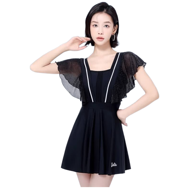 Barbie Conservative One-Piece Swimsuit for Women, Slimming Black Dress-Style Sexy Plus Size Swimwear for Beach Vacation And Hot Springs
