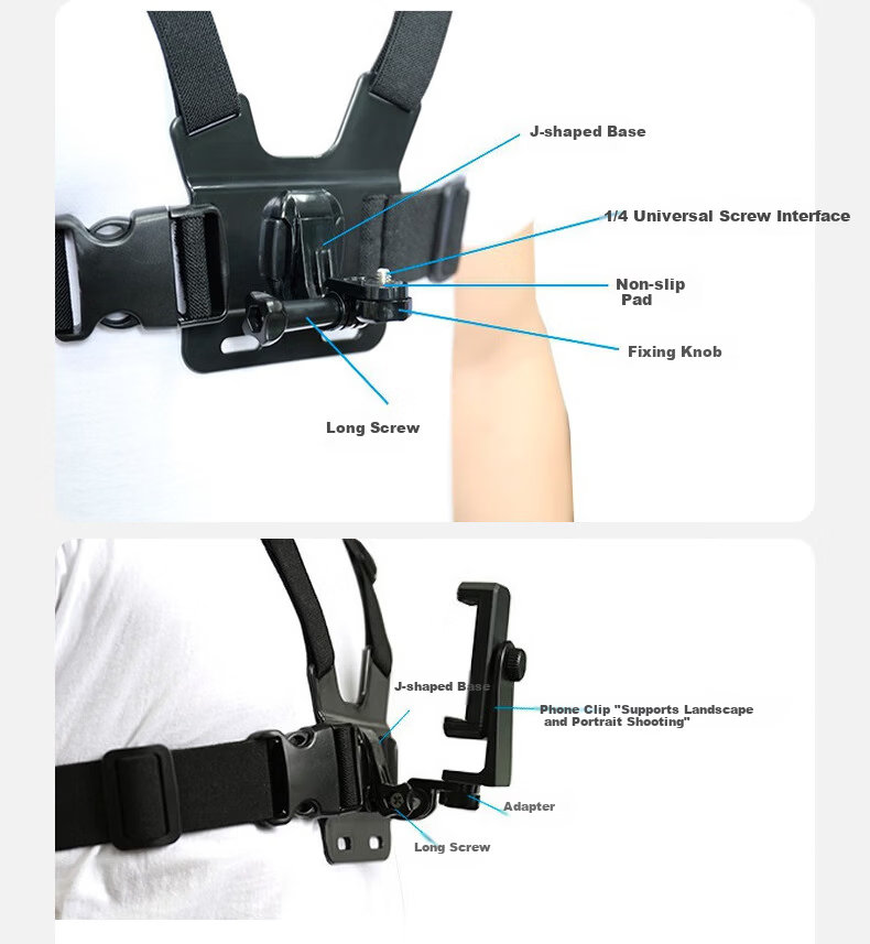 40,000 Kilometers Outdoor Extreme Sports Camera Accessories Cycling Chest Strap Mobile Phone Mount Single Shoulder Strap Phone Shooting Bracket 4