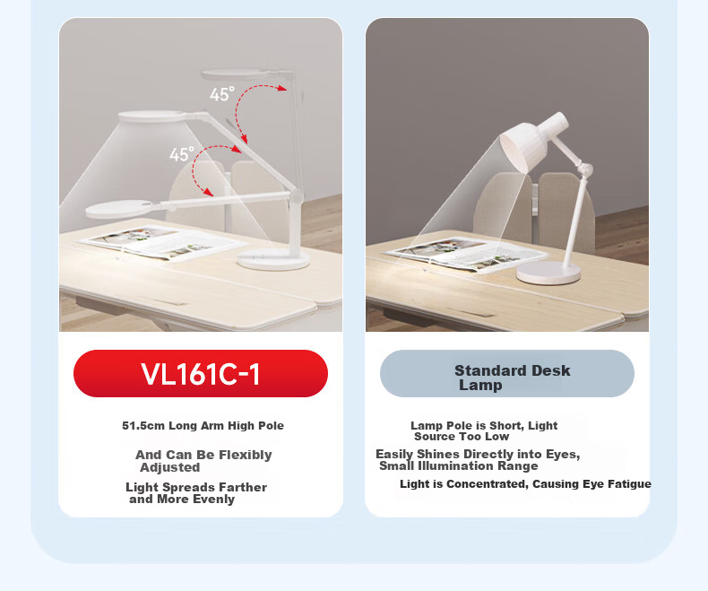 Haishibao National AA Rechargeable Desk Lamp Eye Protection Light for Study, Full Spectrum, Student Children's Dormitory Bedside Lamp VL161C-1 15