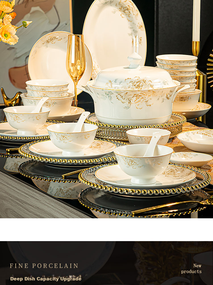 CERAMICS Jingdezhen Ceramic Bowls And Plates Dinnerware Set, Bowl And Plate Set, Housewarming Ceramic Tableware Gift 4