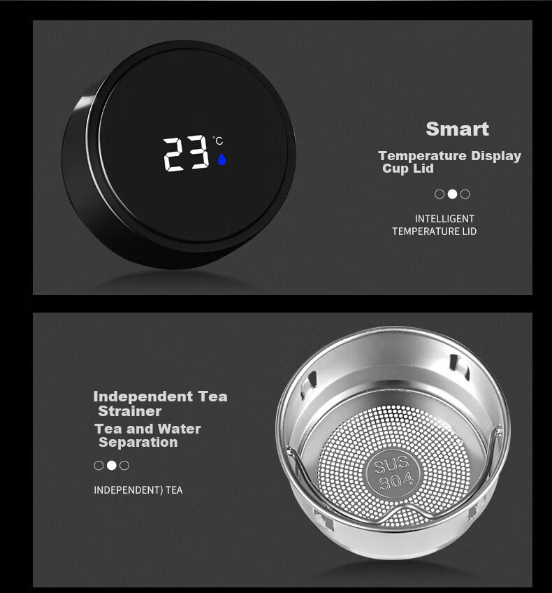 Tea Edge 304 Stainless Steel Smart Temperature Display Insulated Mug Large Capacity Business Tea Water Separation Cup for Office Men and Women 13
