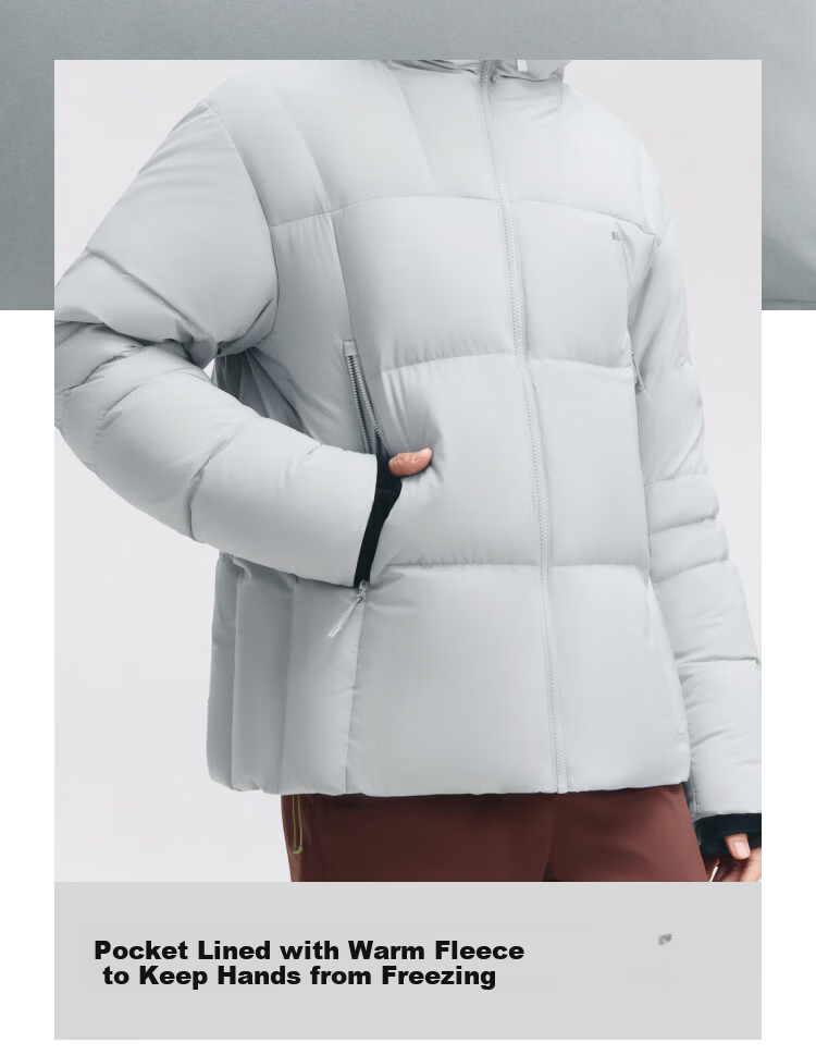 Beneunder Men's Water-Repellent Down Jacket Warm Outdoor Windproof Waterproof Machine-Washable Hooded Coat HD111 Light Mist Gray XL 22