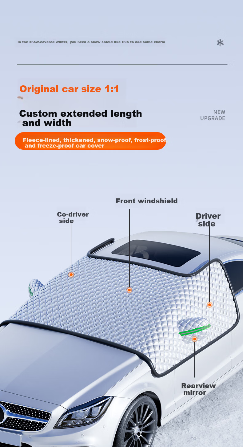 HELLOLEIBOO Car Windshield Snow Cover, Glass Shield, Winter Car Cover, Half Cover, Anti-Frost, Anti-Freezing Windshield Cover 5