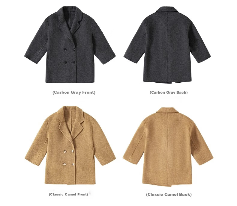 Romon Kids Reversible Wool Coat Autumn Winter Boys Girls Woolen Mid-Length Korean Style Jacket Charcoal Gray 170 18