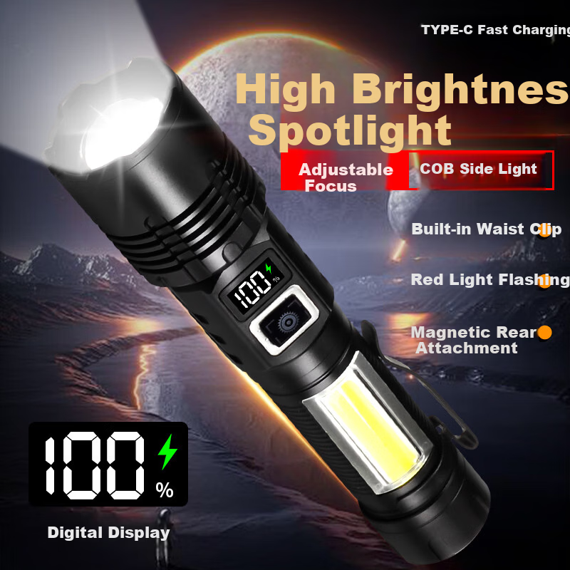 MAX LOAD Magnetic Rechargeable Mini Portable High Brightness Outdoor Flashlight with Side Light Multifunctional Work Repair Torch