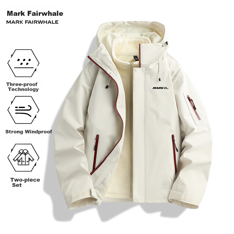 MARK FAIRWHALE 3-in-1 Detachable Jacket Unisex 2025 Autumn Winter Outdoor Water-Repellent Workwear Khaki S