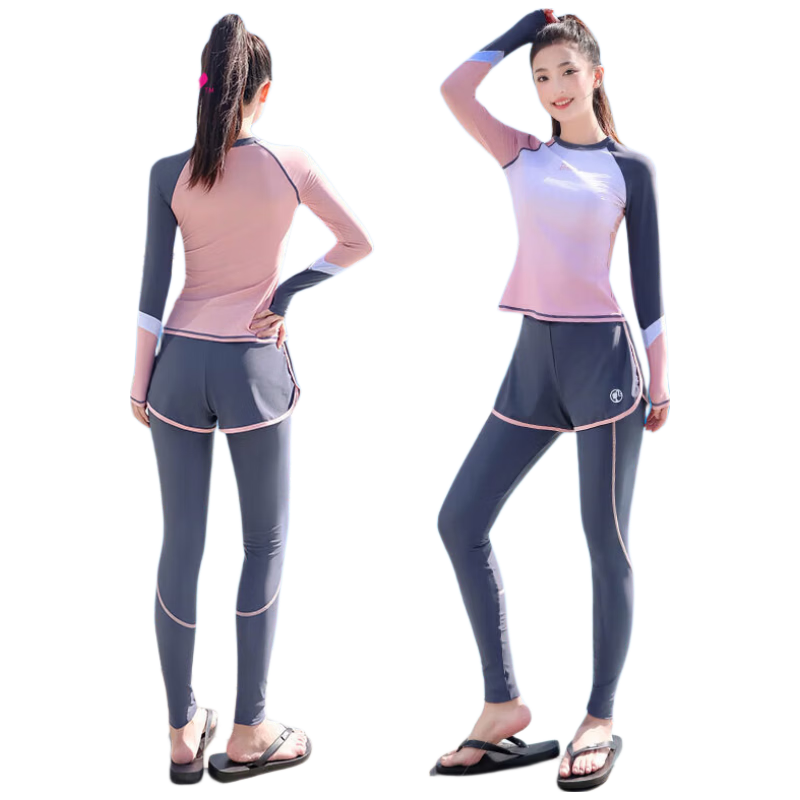 Barbie Women's Two-Piece Swimsuit Set, Long-Sleeve Surfing Suit, Tummy Control Slimming Diving Suit, Fashionable Hot Spring Swimming Costume for Wome
