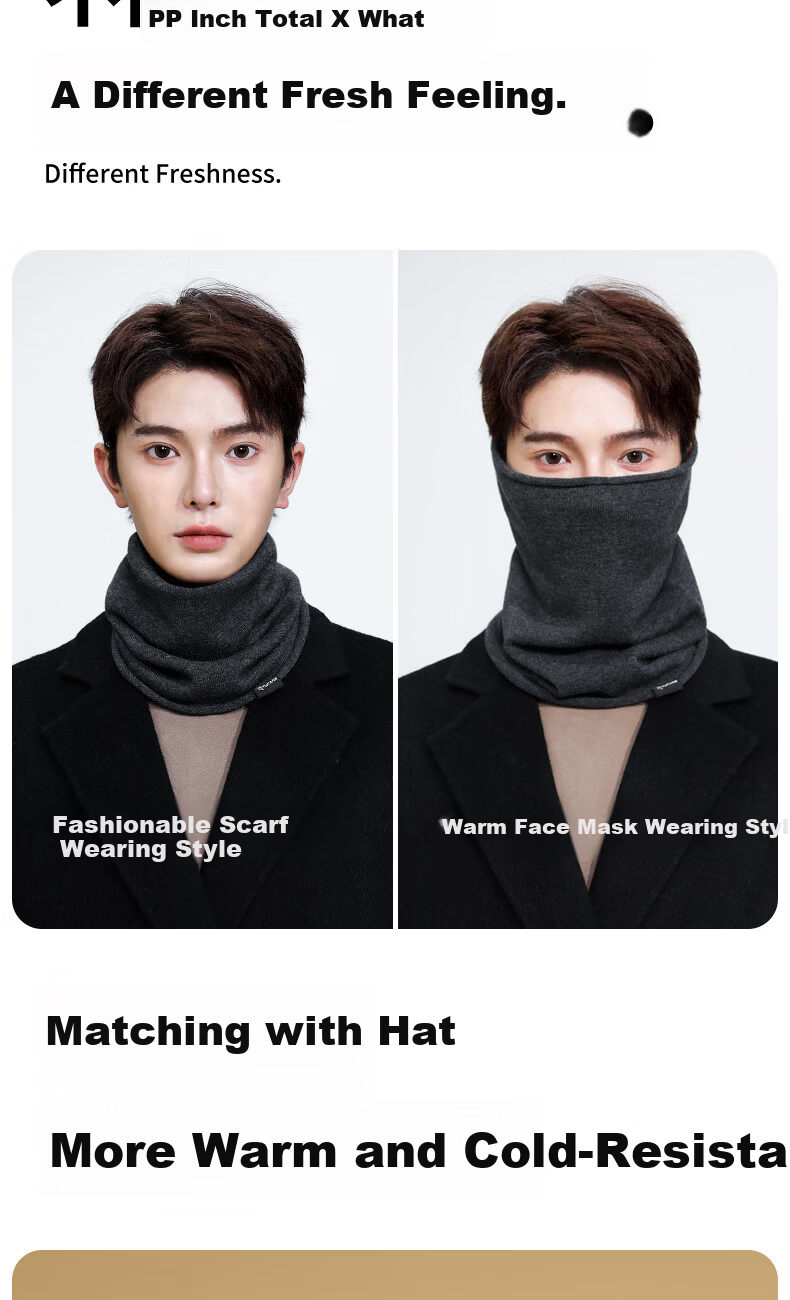 TUCANO Pure Wool Men's Hat and Scarf Set, Winter Outdoor Cycling Sports Warm Cold-Resistant Knit Hat and Scarf for Men 11