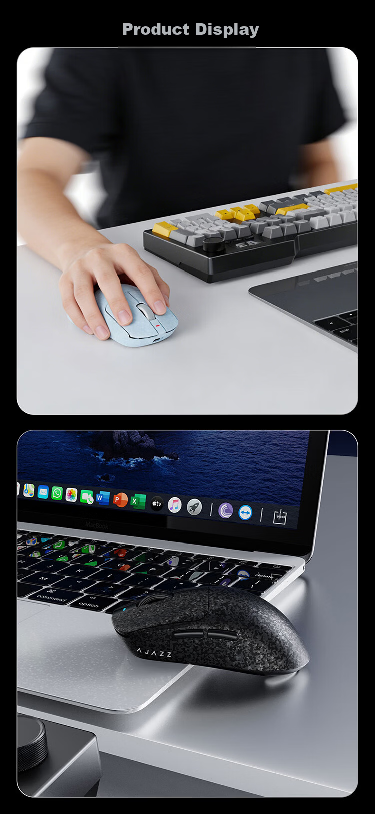 AJAZZ T520AI Wireless Mouse, Carbon Fiber Lightweight Gaming Mouse, Star Flash Three-Mode Connection, Comfortable Feel, Delicate Texture, Blue 11