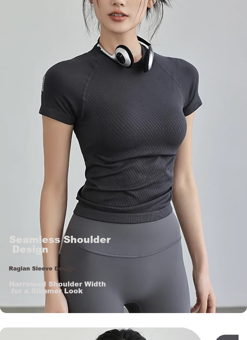 Xueqiman Women's Yoga Short Sleeve Top Tight Fit Stretch Quick-Dry Breathable T-Shirt Professional Pilates Fitness Running Training 6