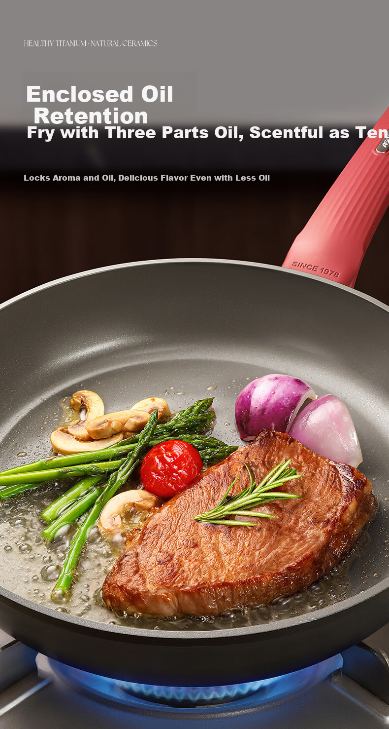 ASD Flat Frying Pan Non-stick Titanium Ceramic Coating 26cm Steak Egg Cooking Pan Compatible with Induction Cooker J1WJ 5