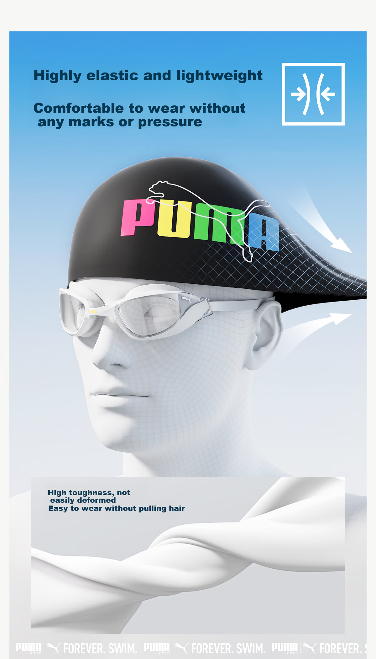 PUMA Silicone Swim Cap for Adults Unisex Waterproof Non-Slip High Elasticity Comfortable Skin-Friendly Professional Training Swimming Cap 4