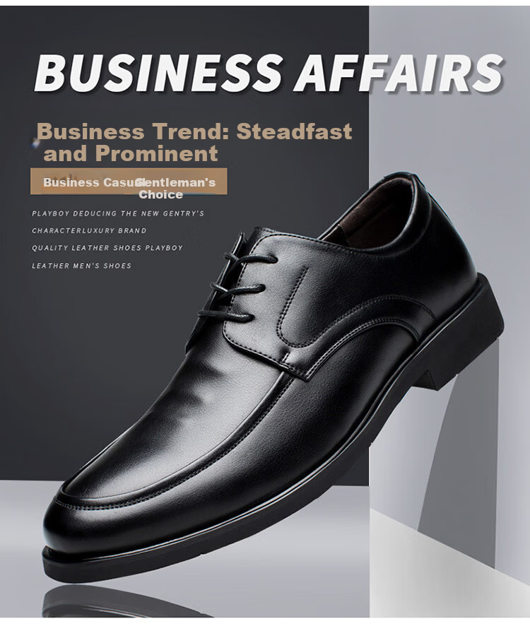 Hengyuanxiang Men's Leather Shoes Business Casual Lace-up New Formal Derby Work Wedding Shoes J37929 Black 38 2