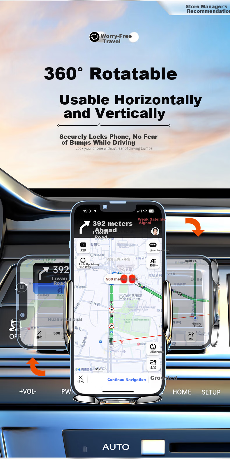 Zhicheng Wireless Charging Car Phone Holder with Auto-Sensing for Honda CRV/Avancier Screen Navigation Mount 1