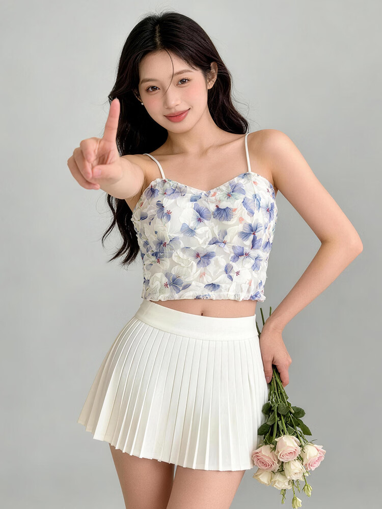 9i9 Rose Print Canvas Strap Back Vest with Chest Pad Anti-Exposure Tube Top Rural Style Ruched Wrap Chest Rose Red S213 4