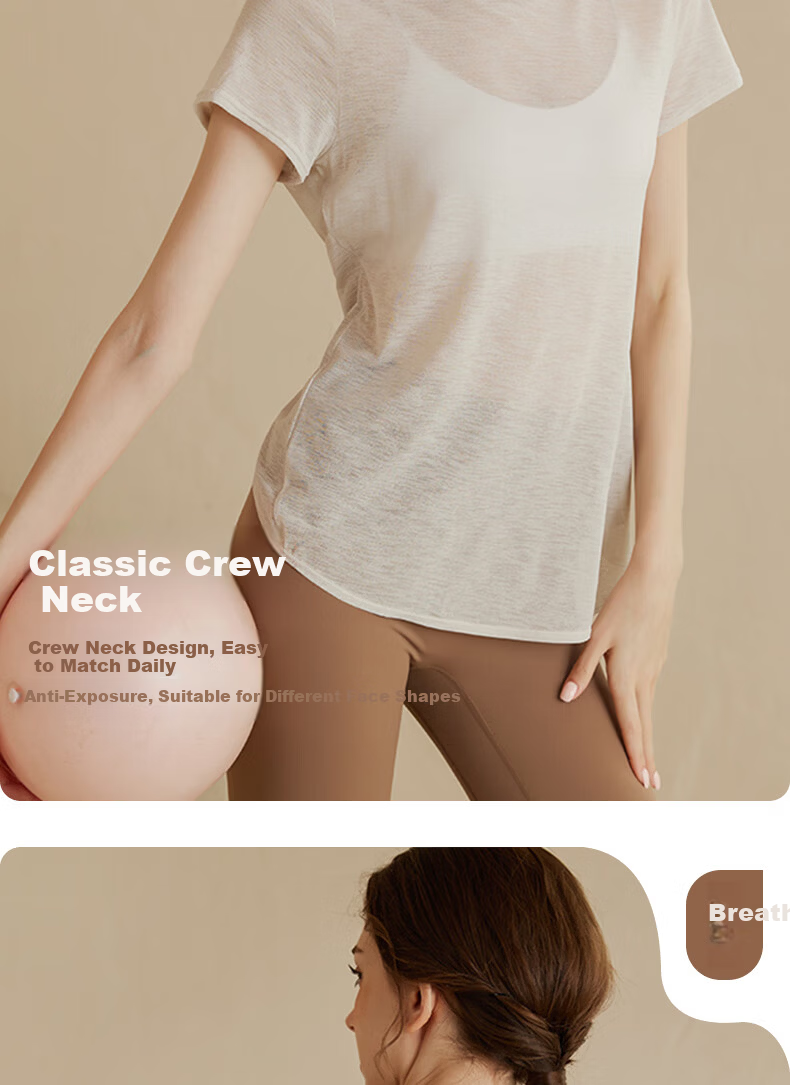XUEXIMAN Premium Yoga Shirt Women Sports Short Sleeve Running Loose Quick-Dry Breathable Fitness Top Summer Thin 5