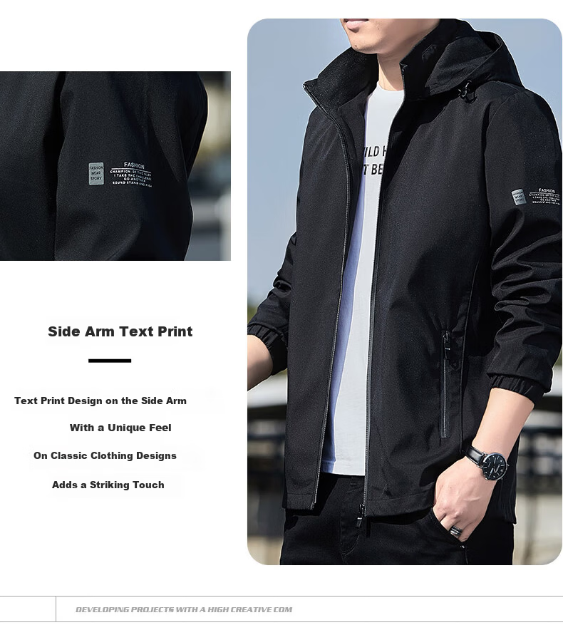ROMON Men's Jacket Spring Autumn Trendy Youth Business Casual Hooded Coat Black 3XL 2186 7