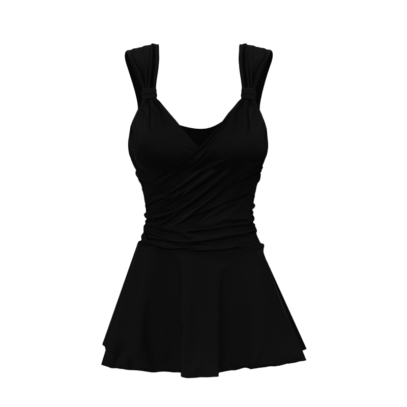 BALNEAIRE Little Black Dress Series One-Piece Swimsuit for Women, Plus Size, Hot Spring Slimming Conservative Skirt Style, Flattering for Curvy Figures, Swimming Suit 60771 L