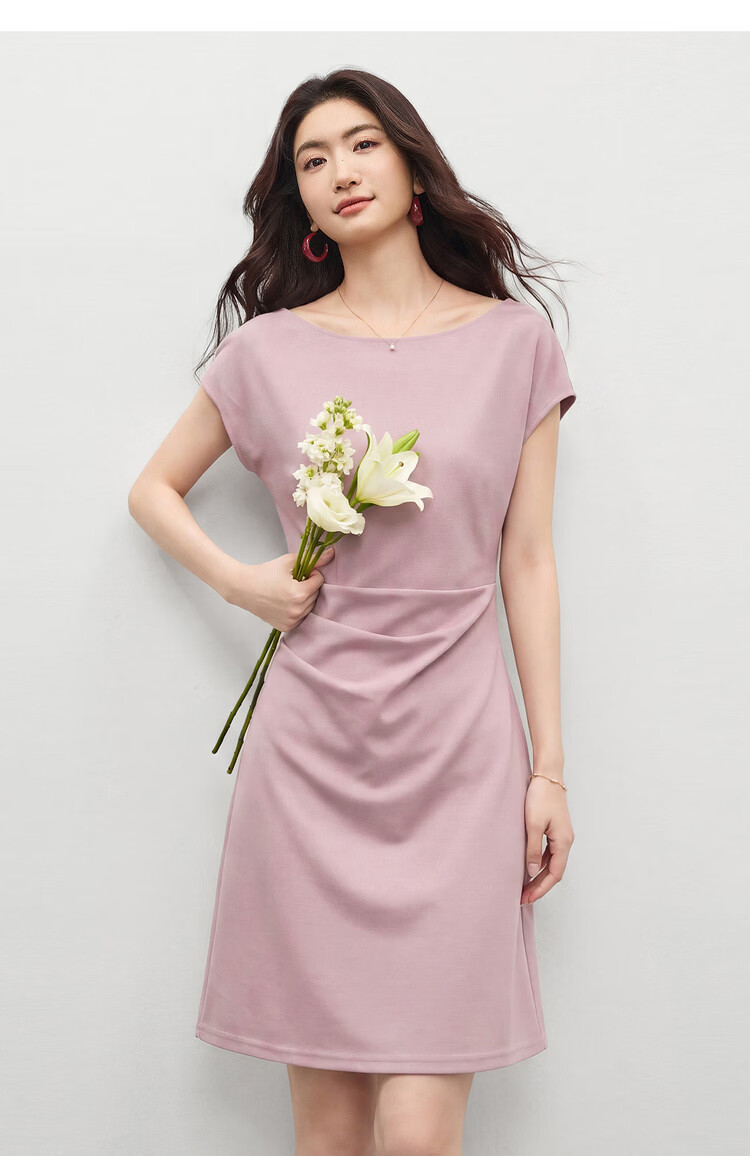 Shangdu Bila Elegant Temperament Short Sleeve Dress Women Spring Summer Off-Shoulder Pleated Slimming A-Line Mid-Length Dress 20
