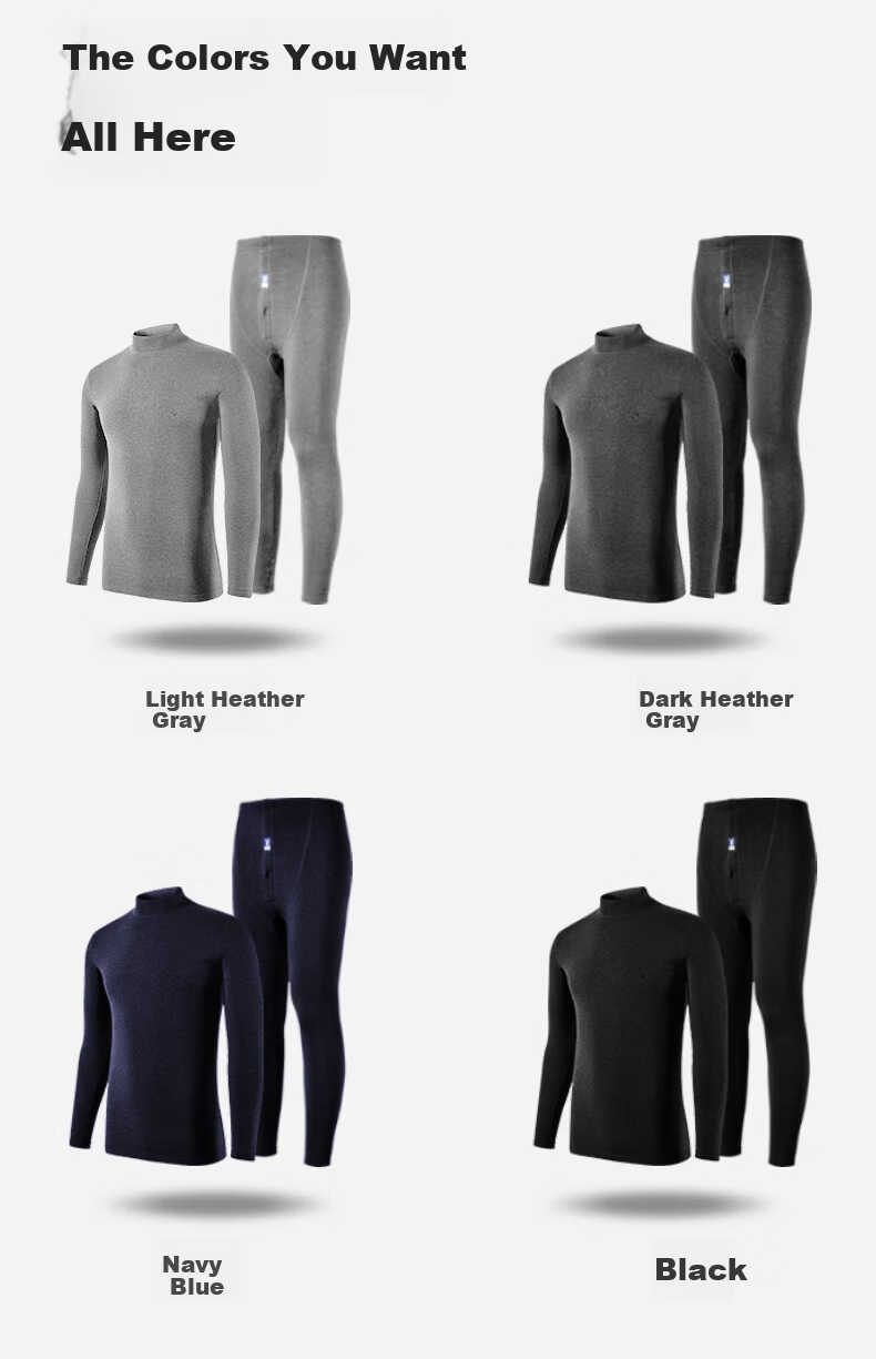 PLAYBOY Thermal Underwear for Men, Fleece-Lined And Thickened, Men's Warm Underwear, Autumn And Winter Top And Bottom, Round Neck 19