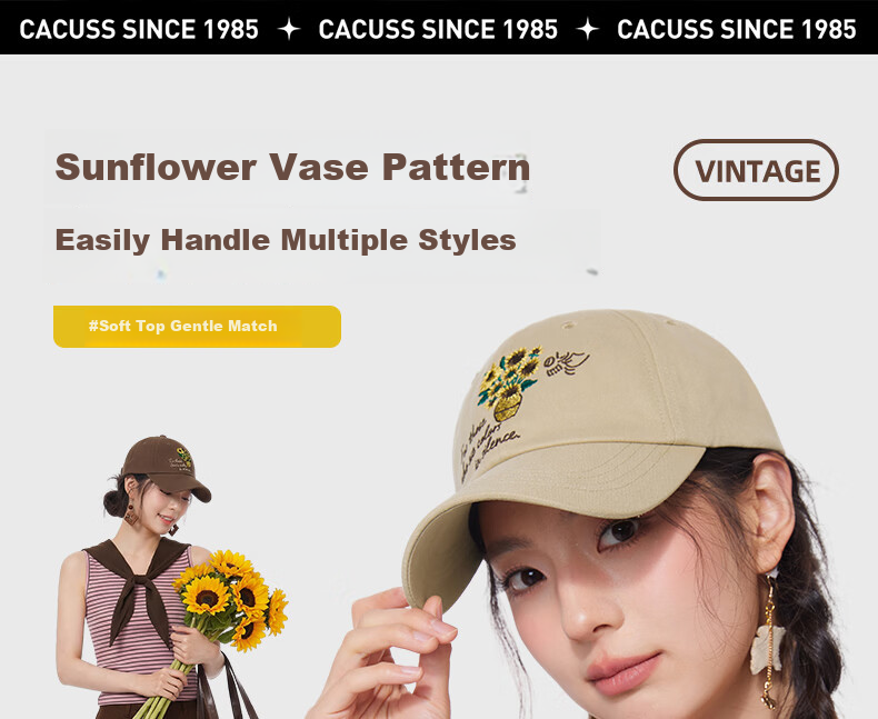 CACUSS Women's Duckbill Cap Spring Summer Baseball Cap Pure Cotton Soft Top Face Slimming Outdoor Sun Hat Brown 3