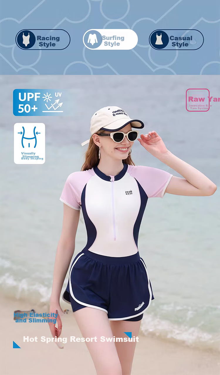 Disney Women's High-End Slimming Conservative One-Piece Swimsuit for Swimming Pool and Hot Spring D15312 Blue White L 1