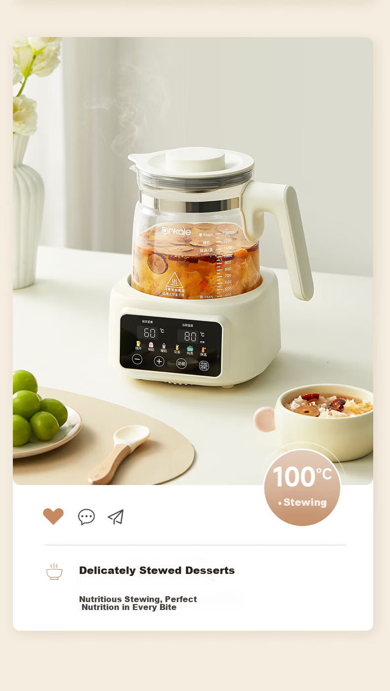 Ankale Full Glass 0 Glue 0 Coating 0 Seam Electric Ceramic Health Pot Stewing Integrated Multifunction Fully Automatic Constant Temperature Pure Glass Baby Milk Warmer 24-Hour Insulation AJL-DT02 15