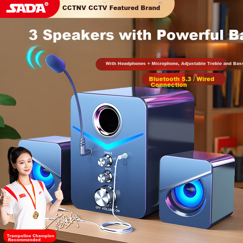 SADA D-221 Desktop Microphone Speaker Bluetooth USB Wired Multimedia Subwoofer with Headphones for PC Laptop Home Use