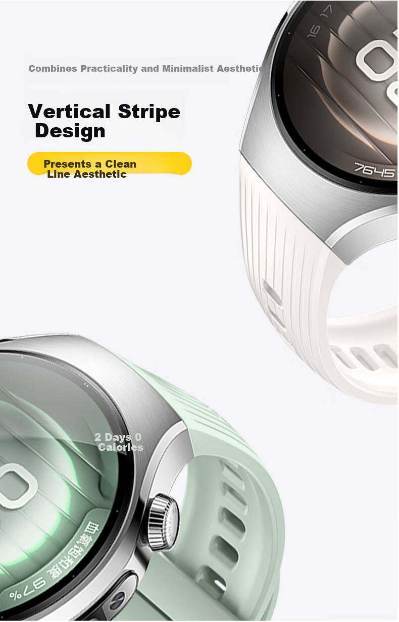 Weiqiantu Compatible with Huawei WATCH5 Silicone Strap, Huawei WATCH5 Dedicated Band, Vertical Striped Silicone Strap, Press-Type Band, 42mm Watch Face [Black] 5