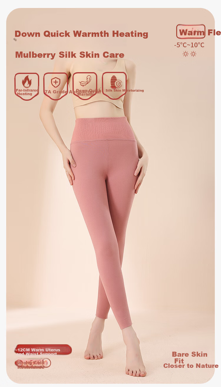 MiiOW Women's Down-Filled Mulberry Silk High-Waist Tummy Control Thickened Fleece-Lined Thermal Leggings Red M 1