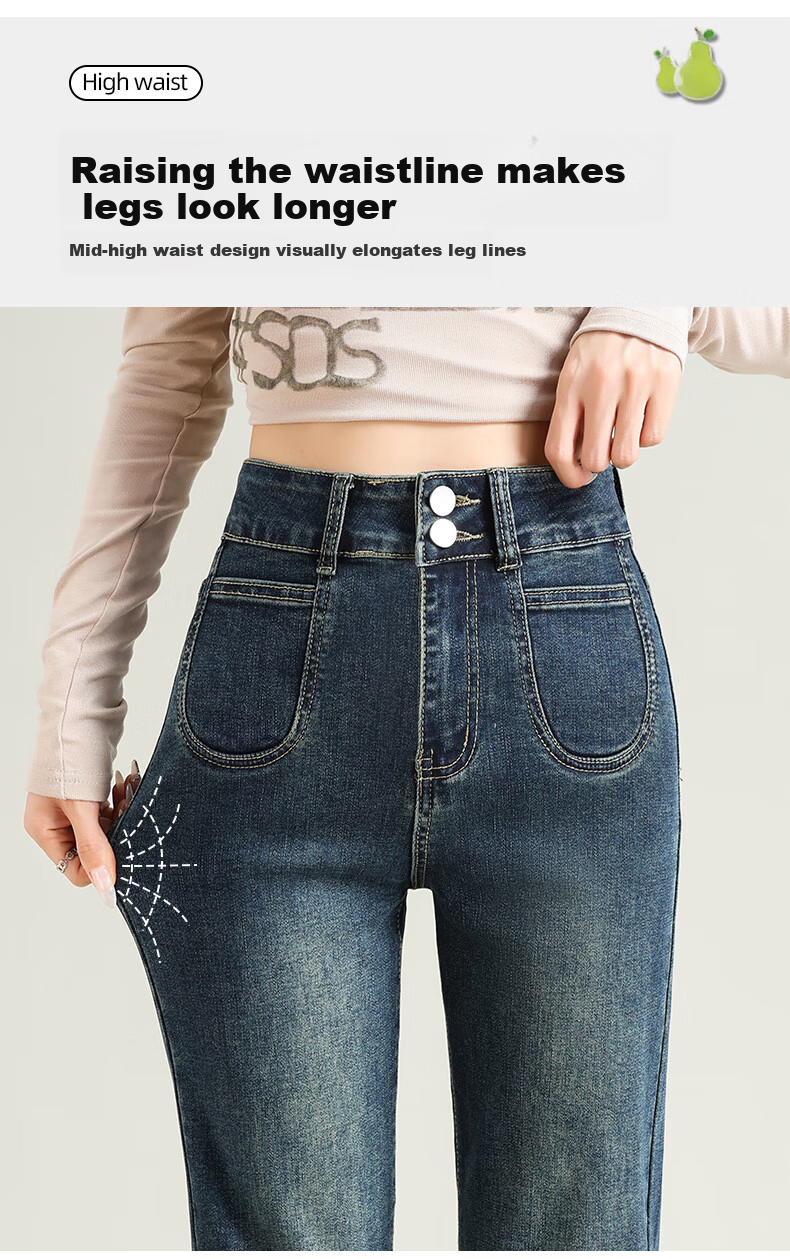 LangSha Women's Straight-Leg Jeans Spring and Autumn Thin High-Waist Slim Fit Petite Casual Wide-Leg Cigarette Pants 9