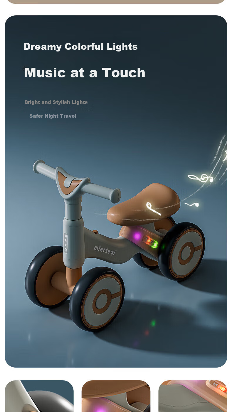Besnay Kids Balance Bike 1-3 Years Old Baby Four-Wheel Glide Bike Anti-Tip Beginner Infant Scooter Toddler Ride-On Car 12